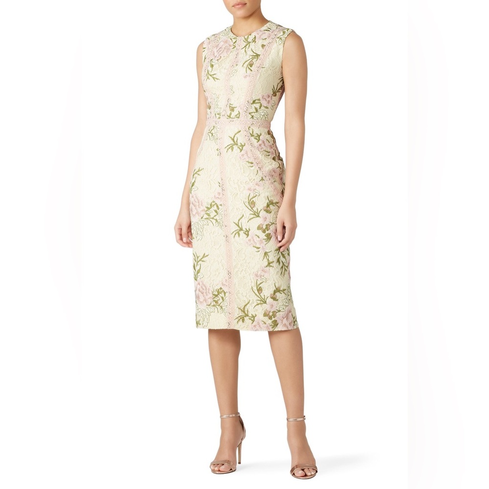 Dress the Population Penelope Lace Sheath Floral Sleeveless Midi Dress Size XS